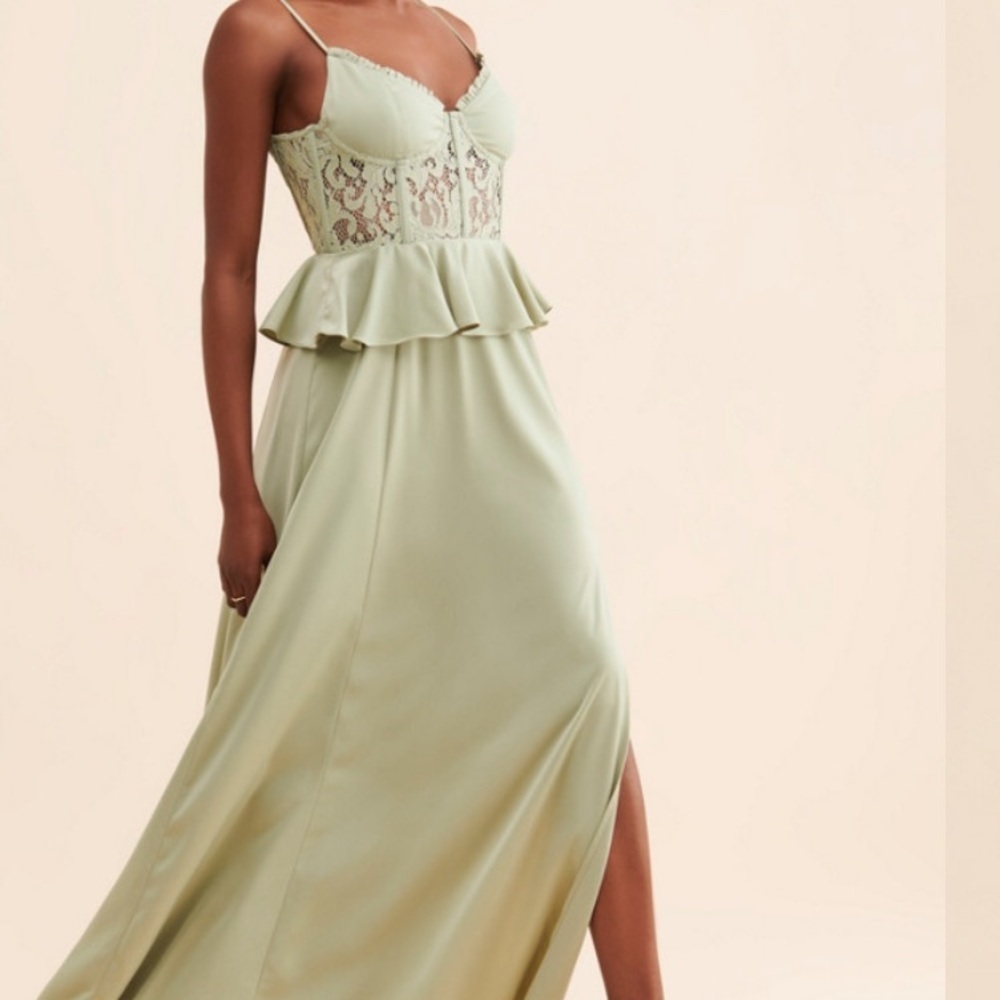 Free People Sage Green Lace Bodice Peplum Maxi Dress